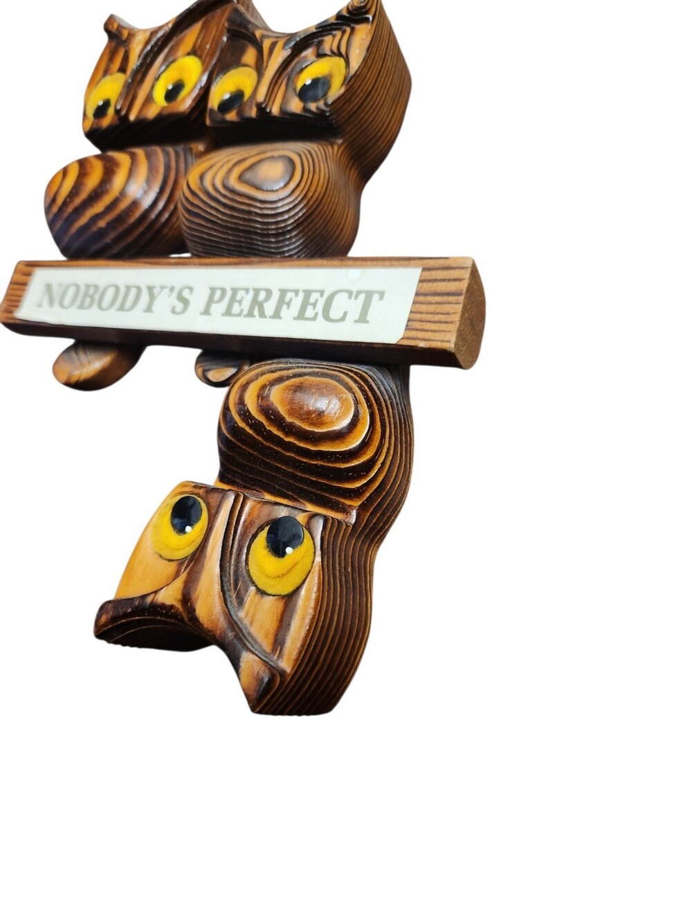 Vintage Wooden Owl Wall Hanging 60s 70s Nobody's Perfect 2 Piece Decor - Picture 3 of 6